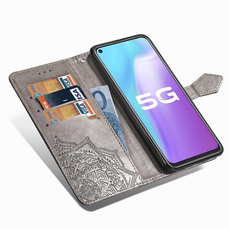 For Vivo Y70s Halfway Mandala Embossing Pattern Horizontal Flip PU Leather Case with Card Slots & Holder & Wallet