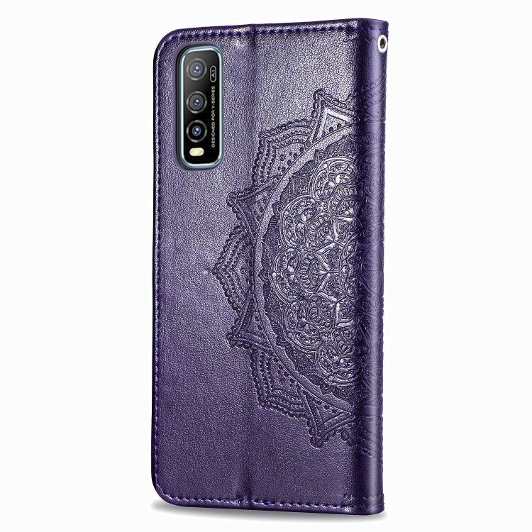 For Vivo Y70s Halfway Mandala Embossing Pattern Horizontal Flip PU Leather Case with Card Slots & Holder & Wallet