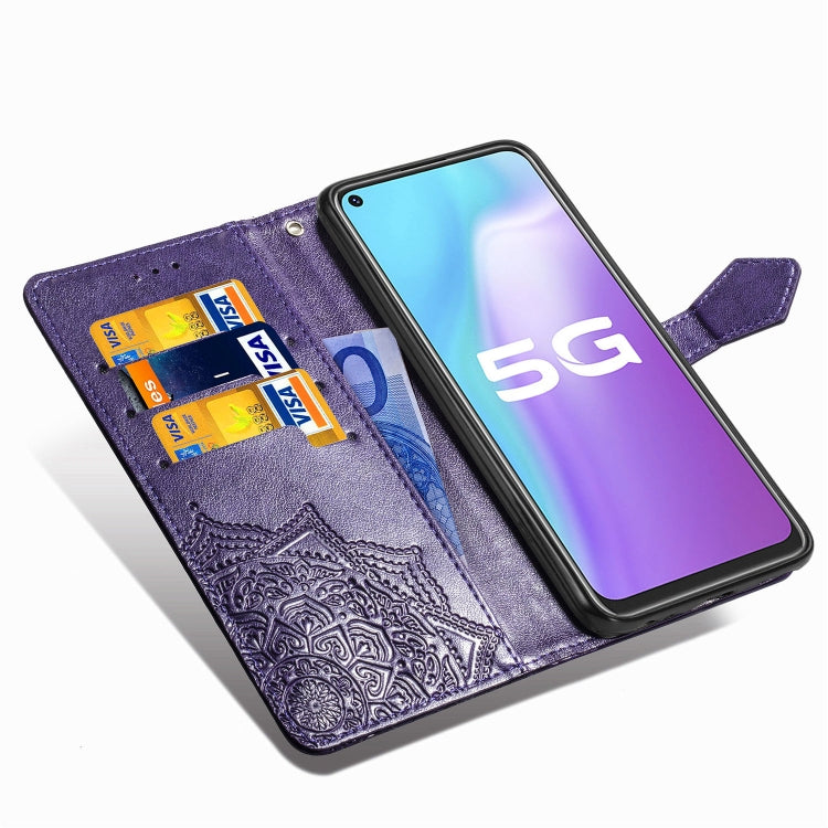 For Vivo Y70s Halfway Mandala Embossing Pattern Horizontal Flip PU Leather Case with Card Slots & Holder & Wallet