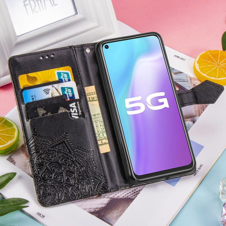 For Vivo Y70s Halfway Mandala Embossing Pattern Horizontal Flip PU Leather Case with Card Slots & Holder & Wallet