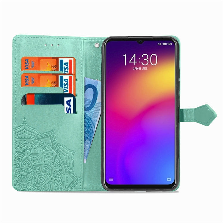 For Meizu Note 9 Halfway Mandala Embossing Pattern Horizontal Flip PU Leather Case with Card Slots & Holder & Wallet