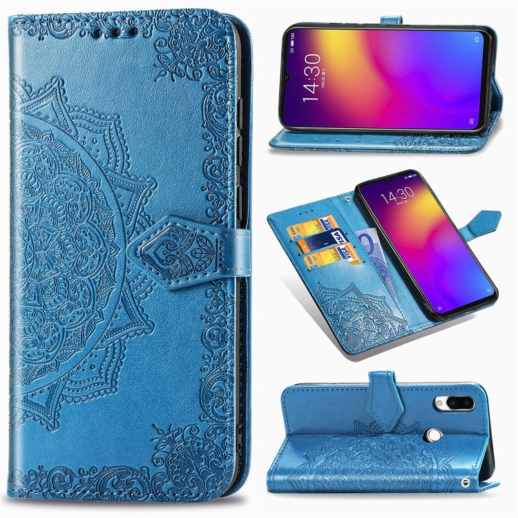 For Meizu Note 9 Halfway Mandala Embossing Pattern Horizontal Flip PU Leather Case with Card Slots & Holder & Wallet