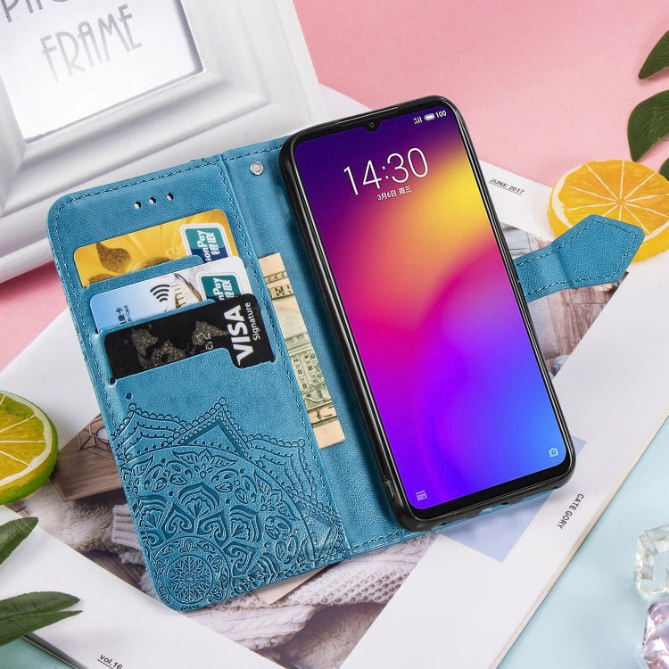 For Meizu Note 9 Halfway Mandala Embossing Pattern Horizontal Flip PU Leather Case with Card Slots & Holder & Wallet