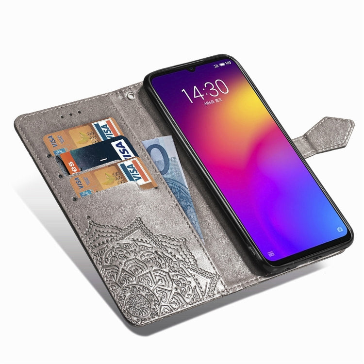 For Meizu Note 9 Halfway Mandala Embossing Pattern Horizontal Flip PU Leather Case with Card Slots & Holder & Wallet