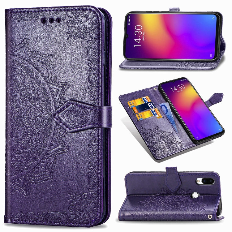 For Meizu Note 9 Halfway Mandala Embossing Pattern Horizontal Flip PU Leather Case with Card Slots & Holder & Wallet