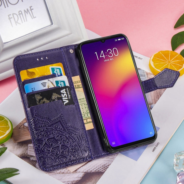 For Meizu Note 9 Halfway Mandala Embossing Pattern Horizontal Flip PU Leather Case with Card Slots & Holder & Wallet