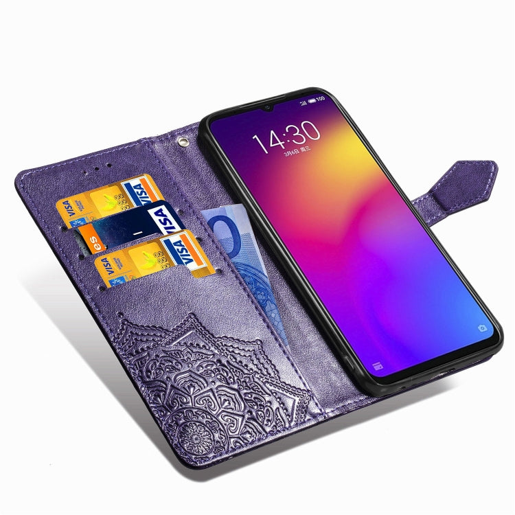 For Meizu Note 9 Halfway Mandala Embossing Pattern Horizontal Flip PU Leather Case with Card Slots & Holder & Wallet