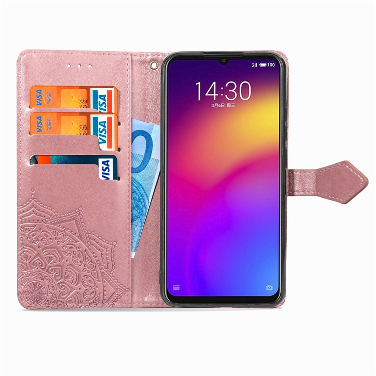 For Meizu Note 9 Halfway Mandala Embossing Pattern Horizontal Flip PU Leather Case with Card Slots & Holder & Wallet