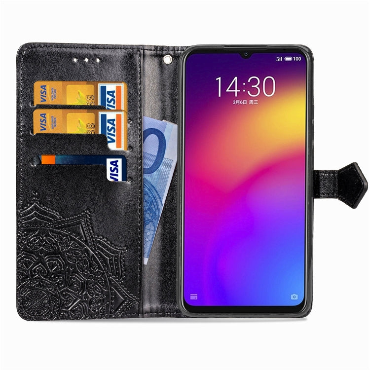 For Meizu Note 9 Halfway Mandala Embossing Pattern Horizontal Flip PU Leather Case with Card Slots & Holder & Wallet