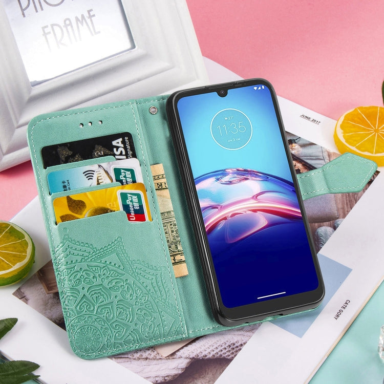 For Motorola Moto E6s (2020) Halfway Mandala Embossing Pattern Horizontal Flip PU Leather Case with Card Slots & Holder & Wallet