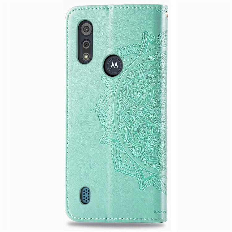 For Motorola Moto E6s (2020) Halfway Mandala Embossing Pattern Horizontal Flip PU Leather Case with Card Slots & Holder & Wallet
