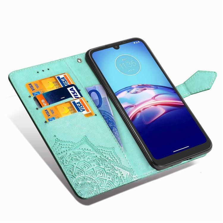For Motorola Moto E6s (2020) Halfway Mandala Embossing Pattern Horizontal Flip PU Leather Case with Card Slots & Holder & Wallet