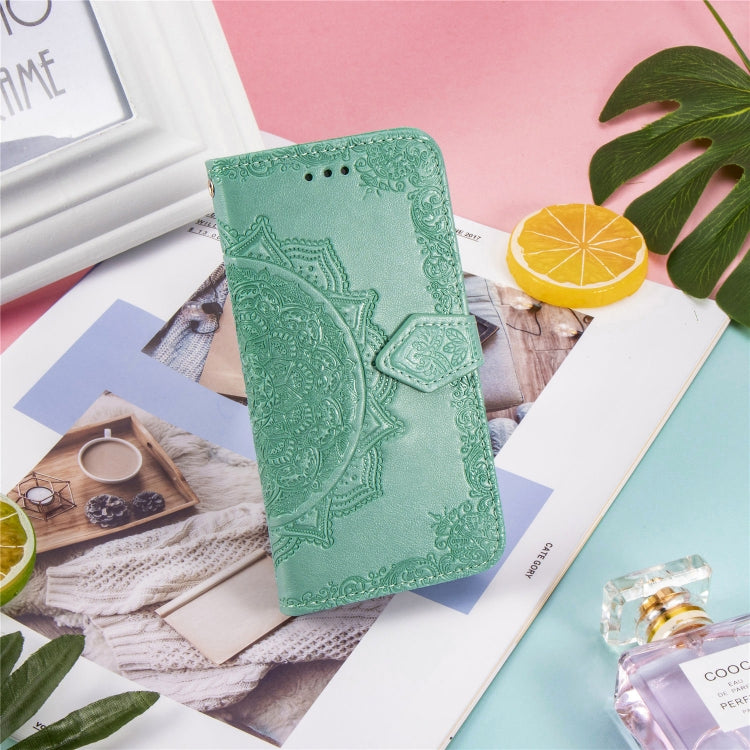 For Motorola Moto E6s (2020) Halfway Mandala Embossing Pattern Horizontal Flip PU Leather Case with Card Slots & Holder & Wallet