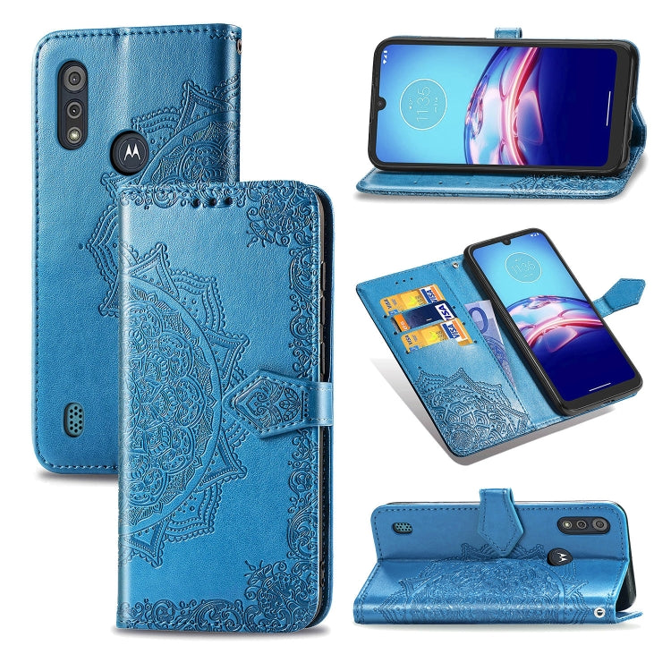 For Motorola Moto E6s (2020) Halfway Mandala Embossing Pattern Horizontal Flip PU Leather Case with Card Slots & Holder & Wallet