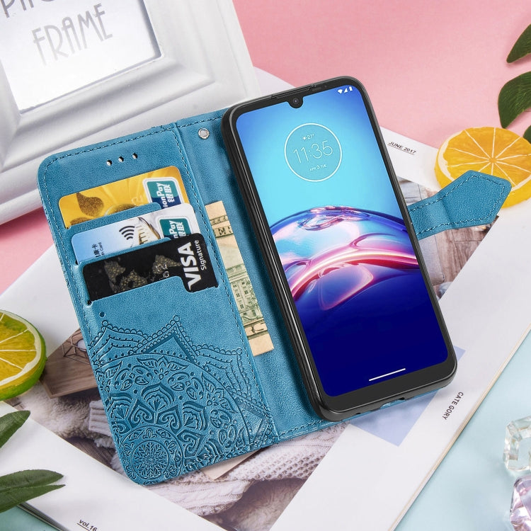 For Motorola Moto E6s (2020) Halfway Mandala Embossing Pattern Horizontal Flip PU Leather Case with Card Slots & Holder & Wallet