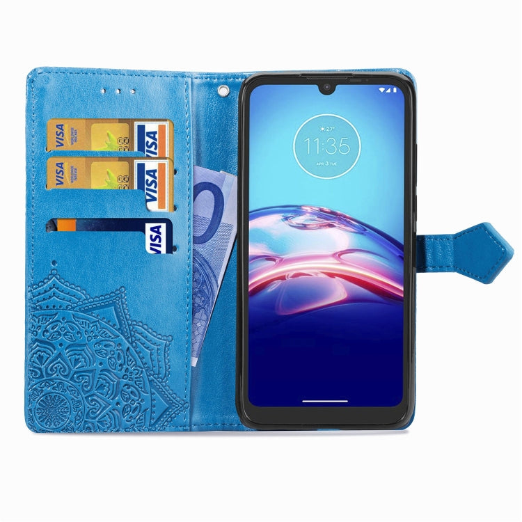 For Motorola Moto E6s (2020) Halfway Mandala Embossing Pattern Horizontal Flip PU Leather Case with Card Slots & Holder & Wallet