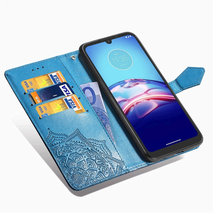 For Motorola Moto E6s (2020) Halfway Mandala Embossing Pattern Horizontal Flip PU Leather Case with Card Slots & Holder & Wallet