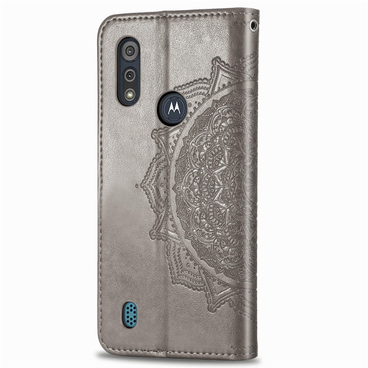 For Motorola Moto E6s (2020) Halfway Mandala Embossing Pattern Horizontal Flip PU Leather Case with Card Slots & Holder & Wallet