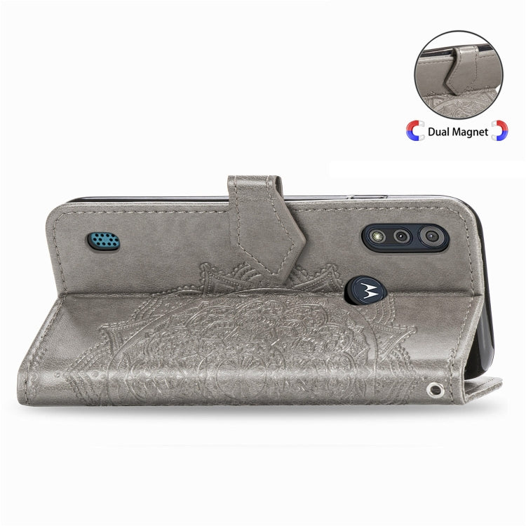 For Motorola Moto E6s (2020) Halfway Mandala Embossing Pattern Horizontal Flip PU Leather Case with Card Slots & Holder & Wallet