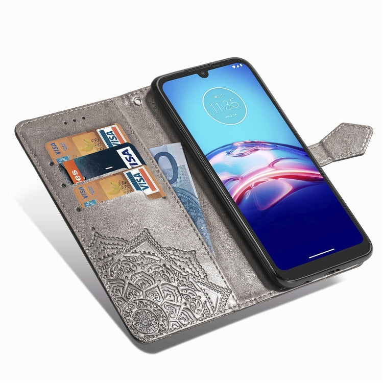 For Motorola Moto E6s (2020) Halfway Mandala Embossing Pattern Horizontal Flip PU Leather Case with Card Slots & Holder & Wallet