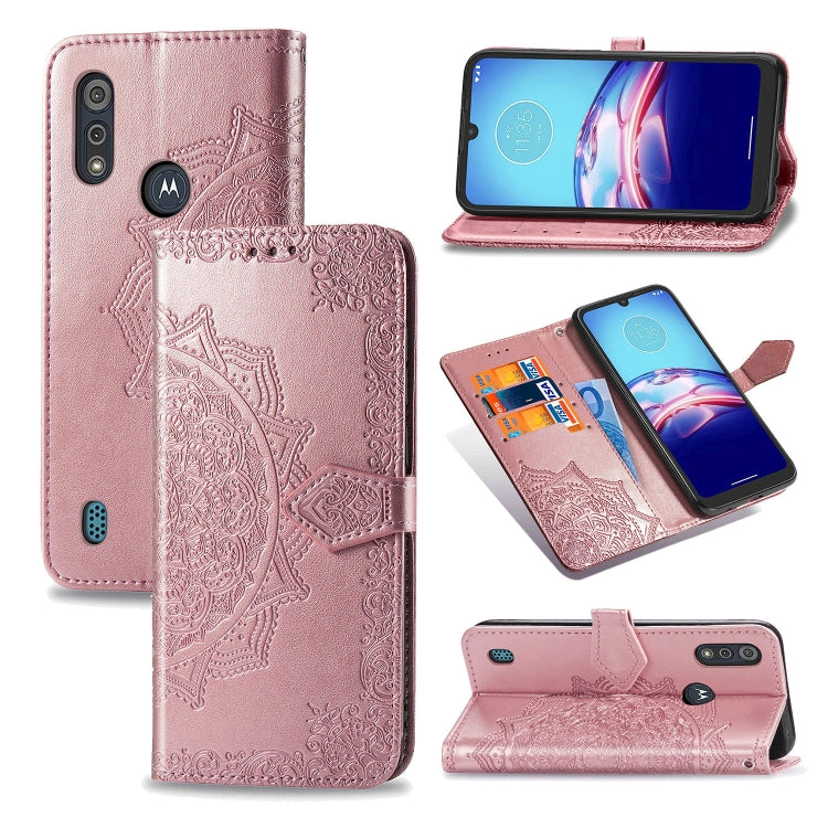 For Motorola Moto E6s (2020) Halfway Mandala Embossing Pattern Horizontal Flip PU Leather Case with Card Slots & Holder & Wallet