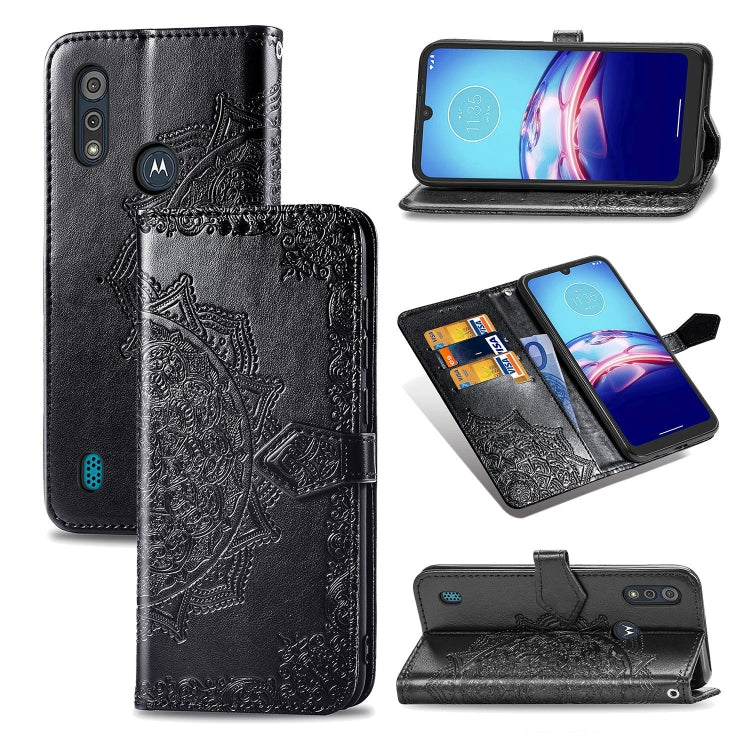 For Motorola Moto E6s (2020) Halfway Mandala Embossing Pattern Horizontal Flip PU Leather Case with Card Slots & Holder & Wallet