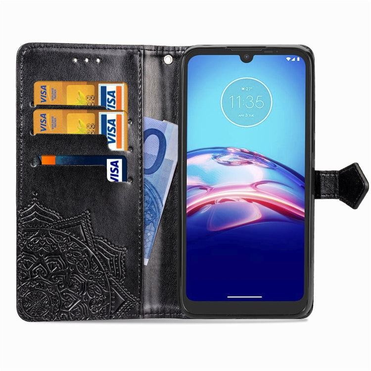 For Motorola Moto E6s (2020) Halfway Mandala Embossing Pattern Horizontal Flip PU Leather Case with Card Slots & Holder & Wallet