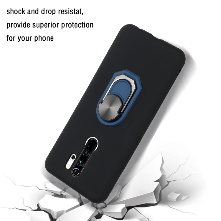 For Xiaomi Redmi 9 Black Armor PC + TPU Shockproof Protective Case with Ring Holder( Black Blue)