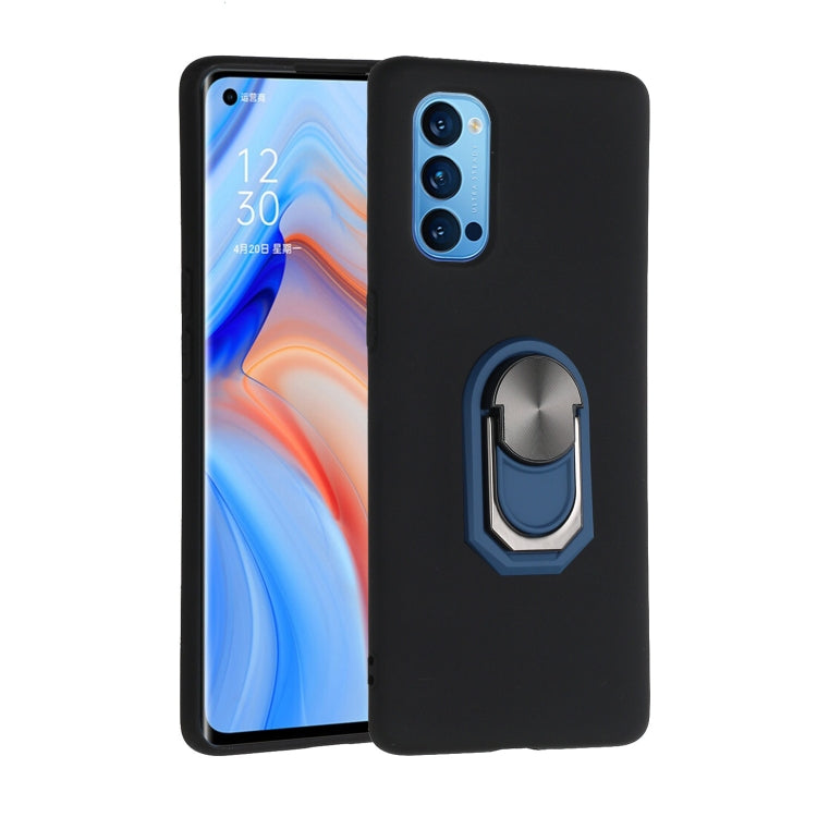 For Oppo Reno4 5G Black Armor PC + TPU Shockproof Protective Case with Ring Holder(Black Blue)
