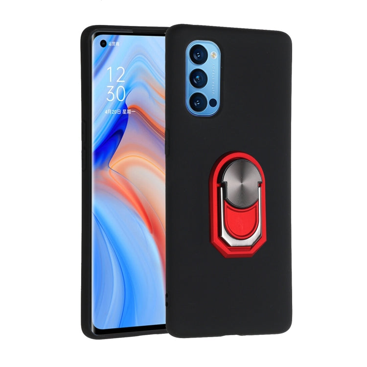 For Oppo Reno4 Pro 5G Black Armor PC + TPU Shockproof Protective Case with Ring Holder(Black Red)