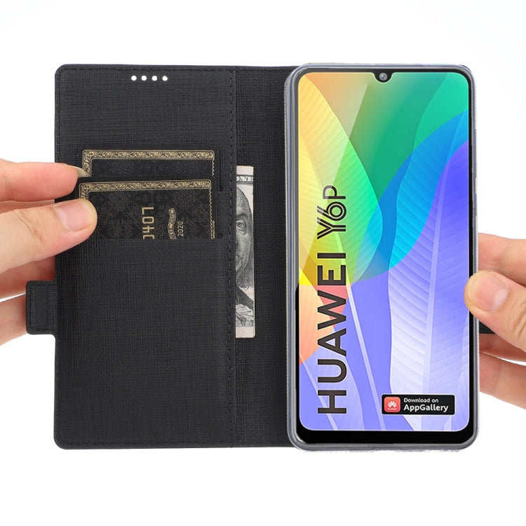 For Huawei Y6p ViLi Side Button Magnetic Suction Type Shockproof TPU + PU Horizontal Flip Protective Case with Card Slot & Holder & Wallet