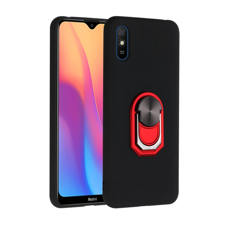 For Xiaomi Redmi 9A Black Armor PC + TPU Shockproof Protective Case with Ring Holder(Red)