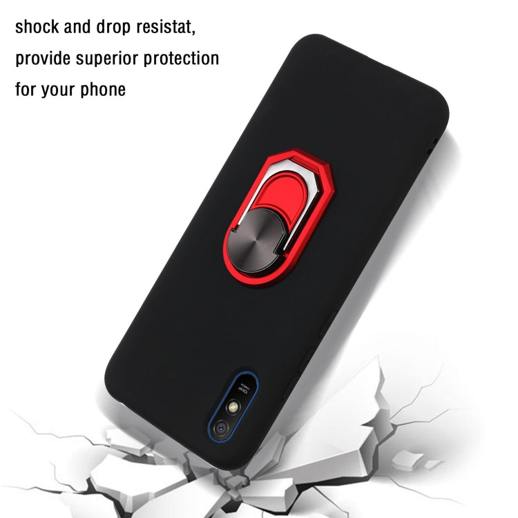 For Xiaomi Redmi 9A Black Armor PC + TPU Shockproof Protective Case with Ring Holder(Red)