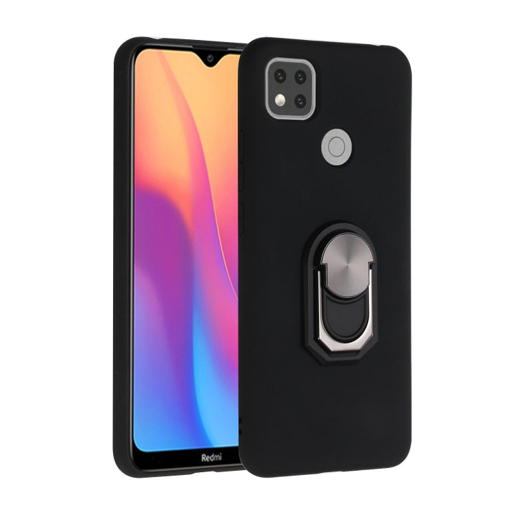 For Xiaomi Redmi 9C Black Armor PC + TPU Shockproof Protective Case with Ring Holder(Black)