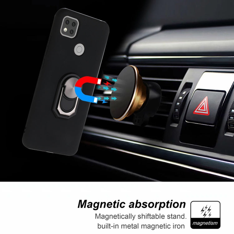 For Xiaomi Redmi 9C Black Armor PC + TPU Shockproof Protective Case with Ring Holder(Black)
