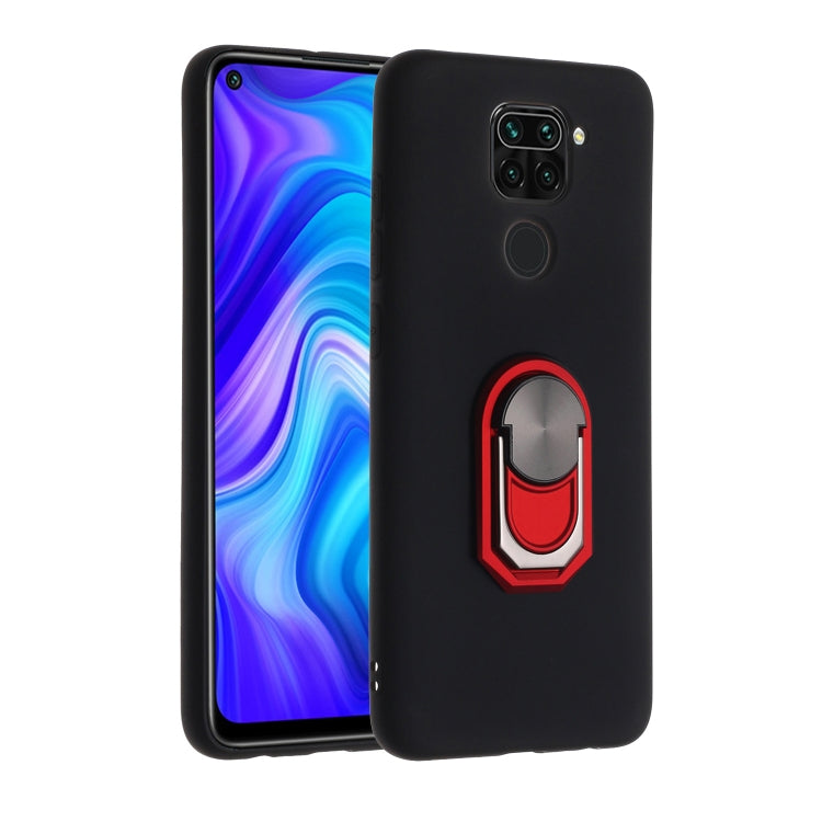 For Xiaomi Redmi Note 9 Black Armor PC + TPU Shockproof Protective Case with Ring Holder(Red)