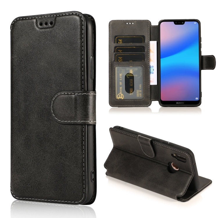 For Huawei P20 Lite Calf Texture Magnetic Buckle Horizontal Flip Leather Case with Holder & Card Slots & Wallet & Photo Frame