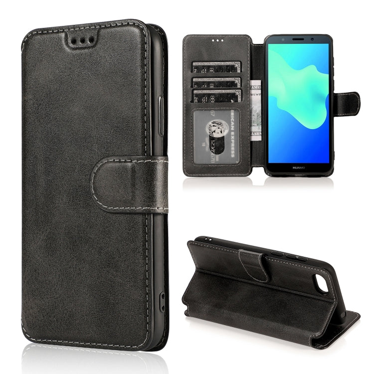 For Huawei Y5 2018 Calf Texture Magnetic Buckle Horizontal Flip Leather Case with Holder & Card Slots & Wallet & Photo Frame