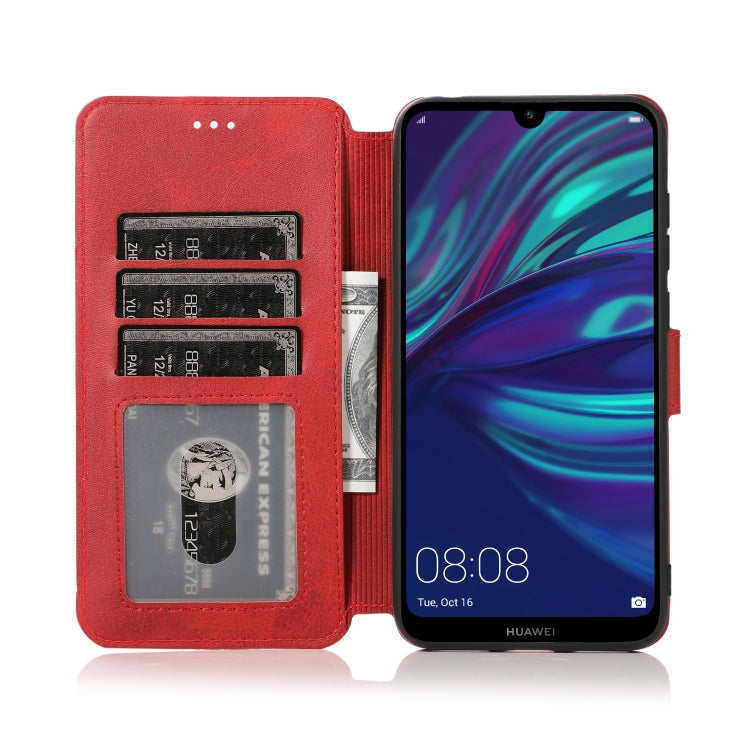 For Huawei Y7 2019 Calf Texture Magnetic Buckle Horizontal Flip Leather Case with Holder & Card Slots & Wallet & Photo Frame