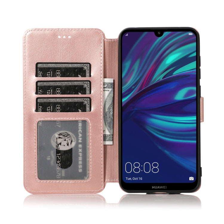 For Huawei Y7 2019 Calf Texture Magnetic Buckle Horizontal Flip Leather Case with Holder & Card Slots & Wallet & Photo Frame