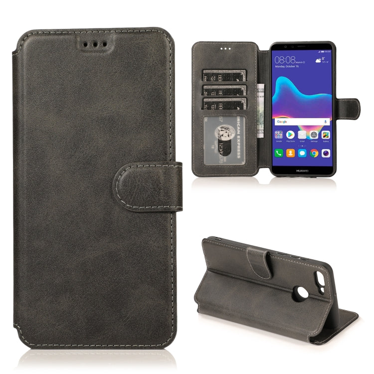 For Huawei Y9 2018 Calf Texture Magnetic Buckle Horizontal Flip Leather Case with Holder & Card Slots & Wallet & Photo Frame