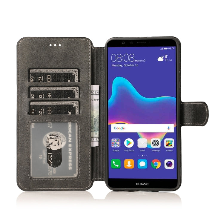 For Huawei Y9 2018 Calf Texture Magnetic Buckle Horizontal Flip Leather Case with Holder & Card Slots & Wallet & Photo Frame