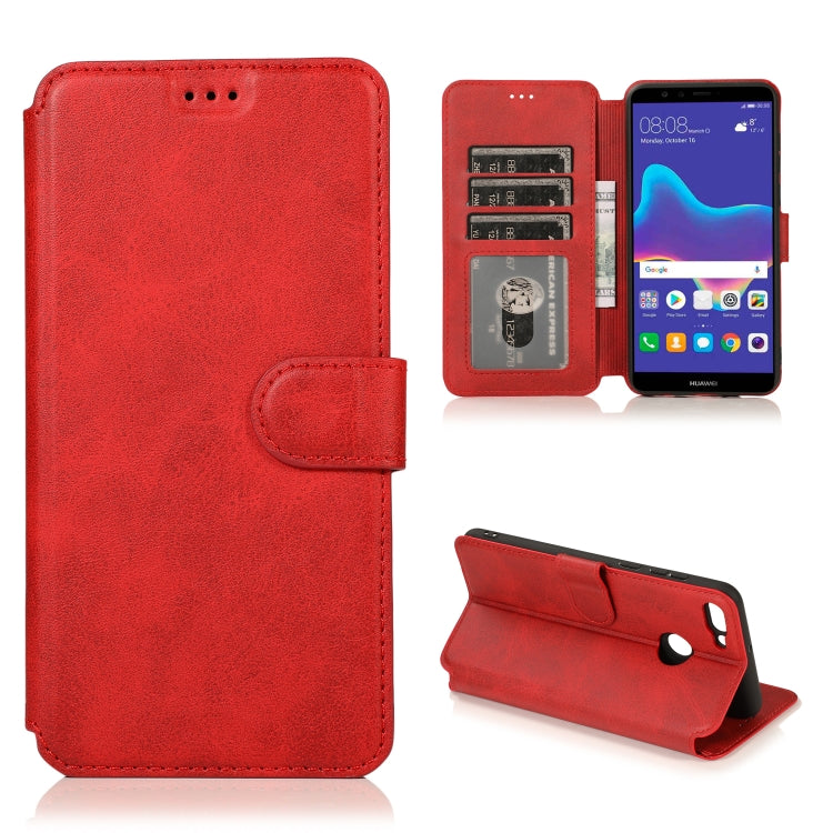 For Huawei Y9 2018 Calf Texture Magnetic Buckle Horizontal Flip Leather Case with Holder & Card Slots & Wallet & Photo Frame