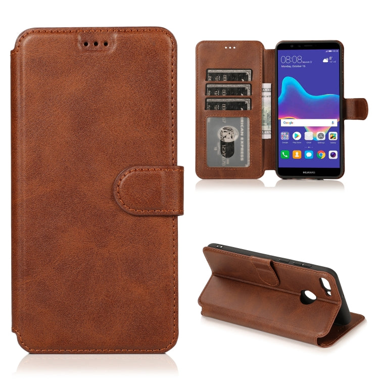 For Huawei Y9 2018 Calf Texture Magnetic Buckle Horizontal Flip Leather Case with Holder & Card Slots & Wallet & Photo Frame