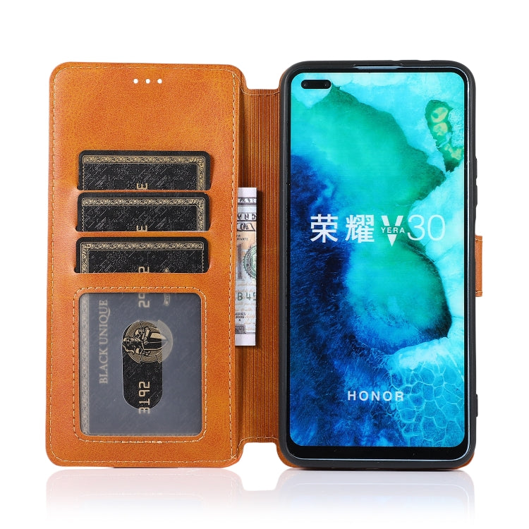 For Huawei Honor V30 Calf Texture Magnetic Buckle Horizontal Flip Leather Case with Holder & Card Slots & Wallet & Photo Frame