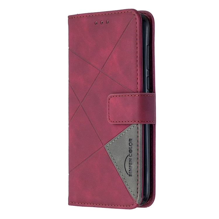 For Huawei Y5p Rhombus Texture Magnetic Buckle Horizontal Flip Leather Case with Holder & Card Slots & Wallet & Photo Frame