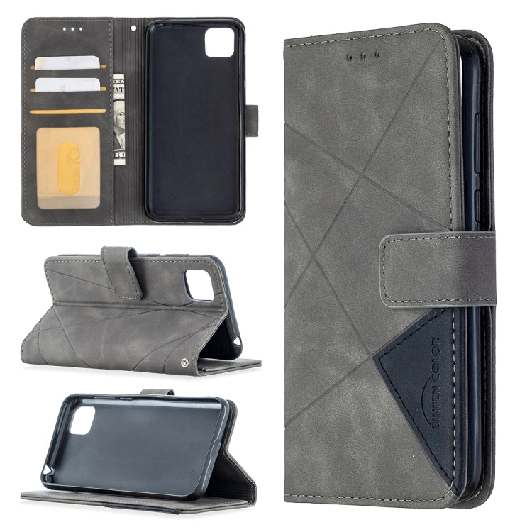 For Huawei Y5p Rhombus Texture Magnetic Buckle Horizontal Flip Leather Case with Holder & Card Slots & Wallet & Photo Frame