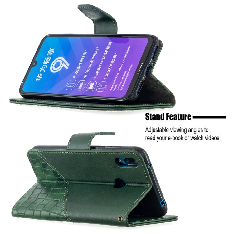 For Huawei Y7 (2019) Matching Color Crocodile Texture Horizontal Flip PU Leather Case with Holder & Card Slots & Wallet