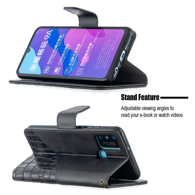 For Huawei Honor 9A Matching Color Crocodile Texture Horizontal Flip PU Leather Case with Holder & Card Slots & Wallet