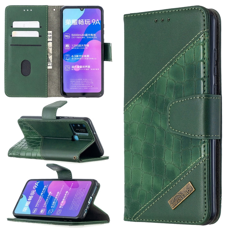 For Huawei Honor 9A Matching Color Crocodile Texture Horizontal Flip PU Leather Case with Holder & Card Slots & Wallet